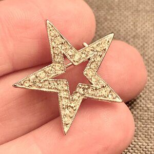 Designer Vintage Hattie Carnegie Art Deco Silver Tone Star Brooch - Signed